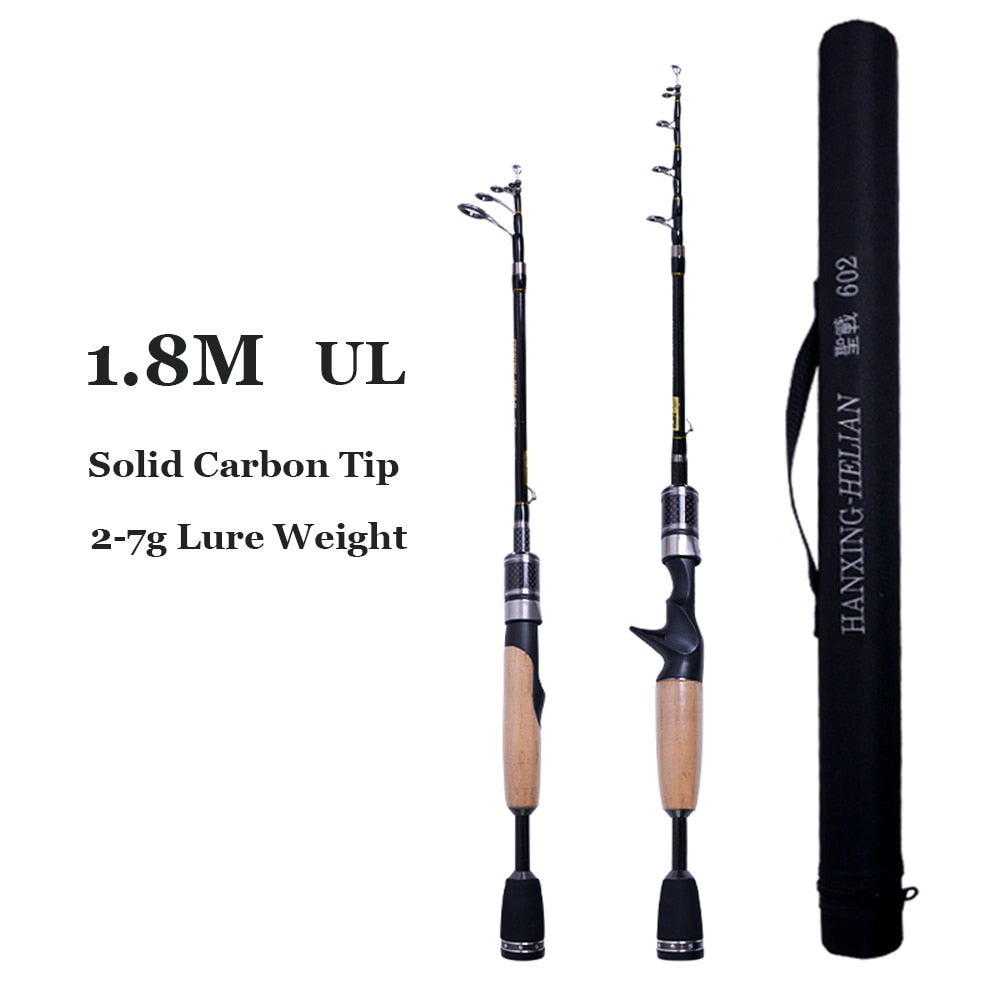 Fishing Rod Ultra Light Fishing Rod 1.5m-1.8m Carbon Fiber Spinning/Casting  Rods Solid Tips 2-6LB Line Weight Lure 2-8g Freshwater Rod Telescopic