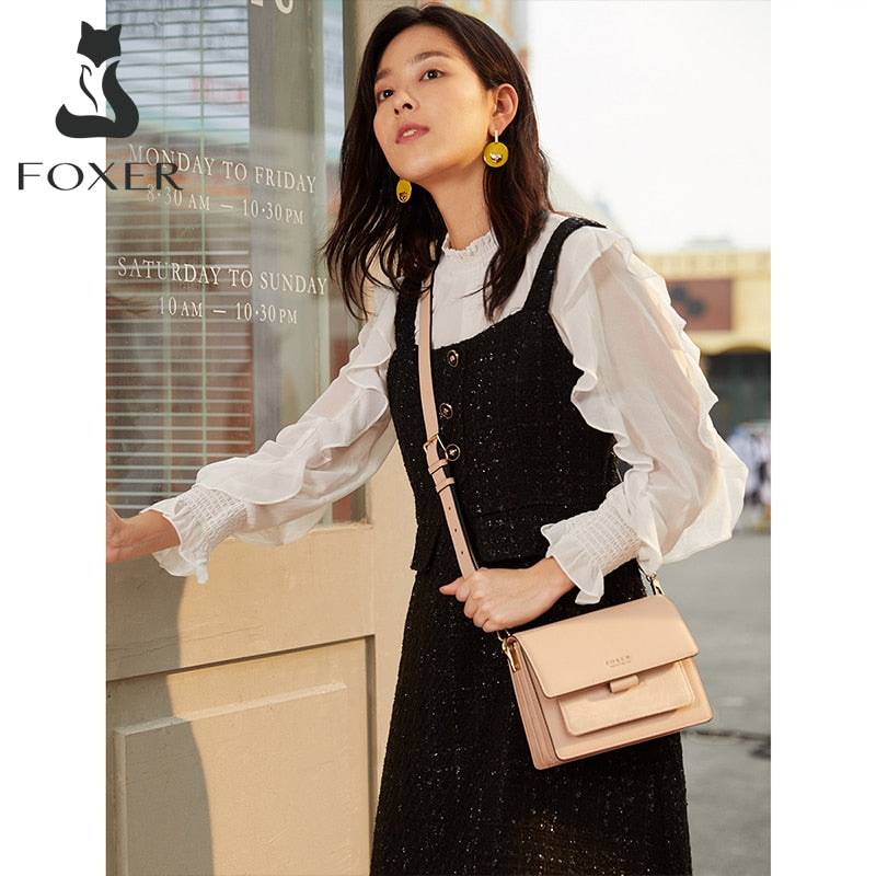 FOXER Women's Small Crossbody Bag Split Cow Leather Mini Ladies Shoulder  Handbag Purse