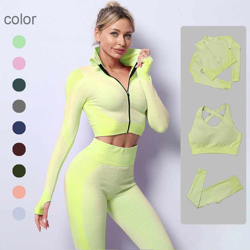 Linyuex Yoga Clothes Woman Sportwear Yoga Set Seamless Gym Set Crop Top Bra  Pad Elastic High