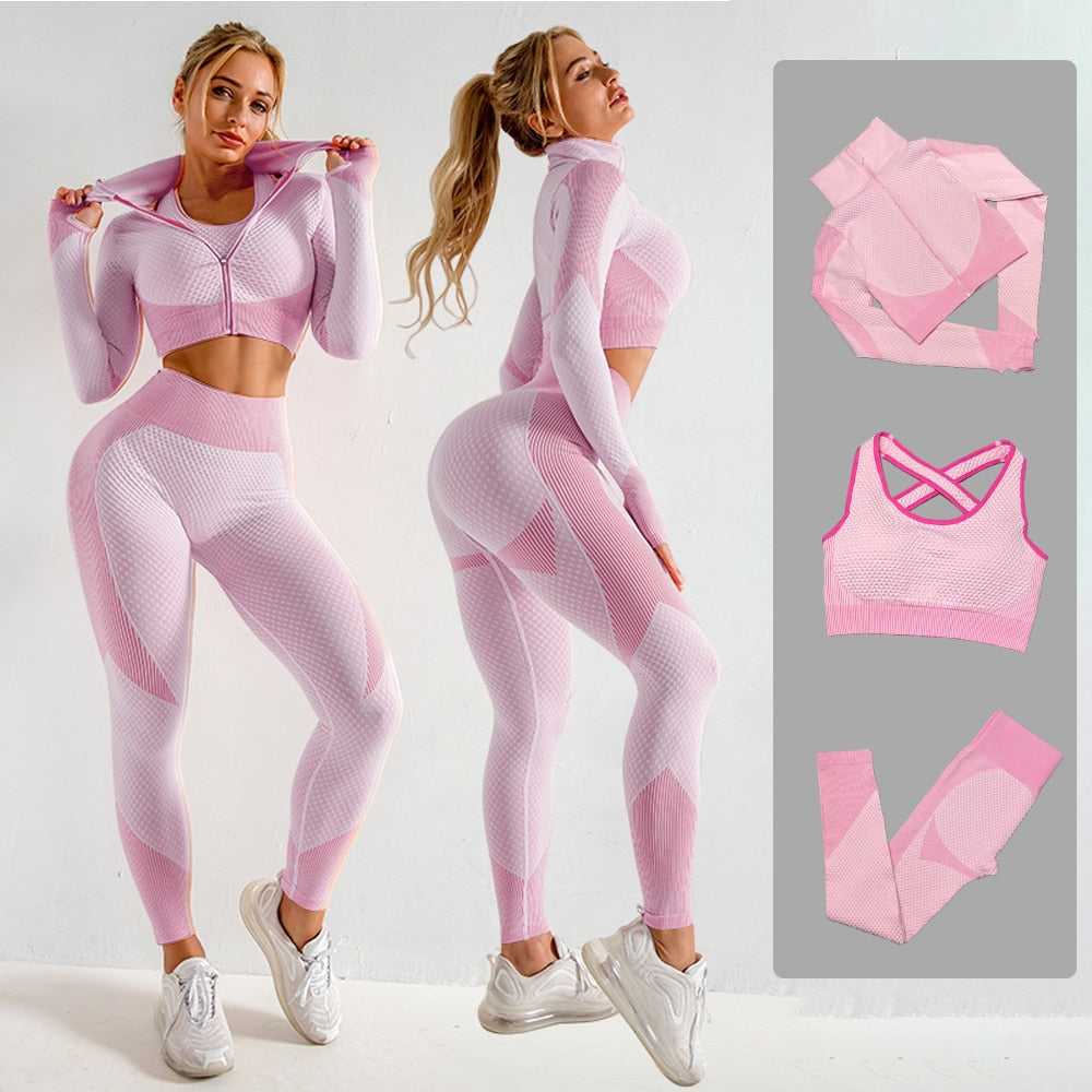 Women's Yoga Set V Neck Tracksuit Seamless Long Sleeve Crop Top Workout  Leggings Sportwear Solid Elegant, Pink, X-Large : : Clothing,  Shoes & Accessories