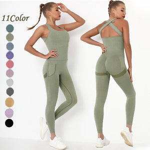 OzalCtree Cross Back Sport Suit Tight Dance Yoga Set Backless Fitness  Jumpsuit Sportswear For Women Gym Running Training Athletic Suit