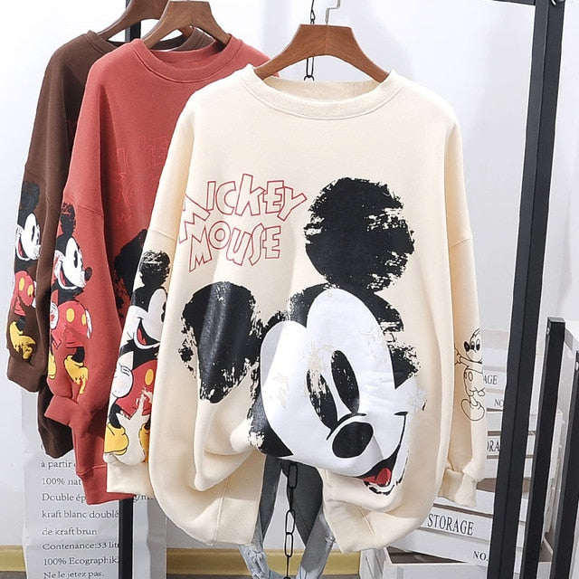 Hot Disney Cartoon Woman Fashion Mickey Mouse Fall/Winter Edition Round Neck Printing Loose Pullover Sweater Clothing|Pullovers| XL / 1